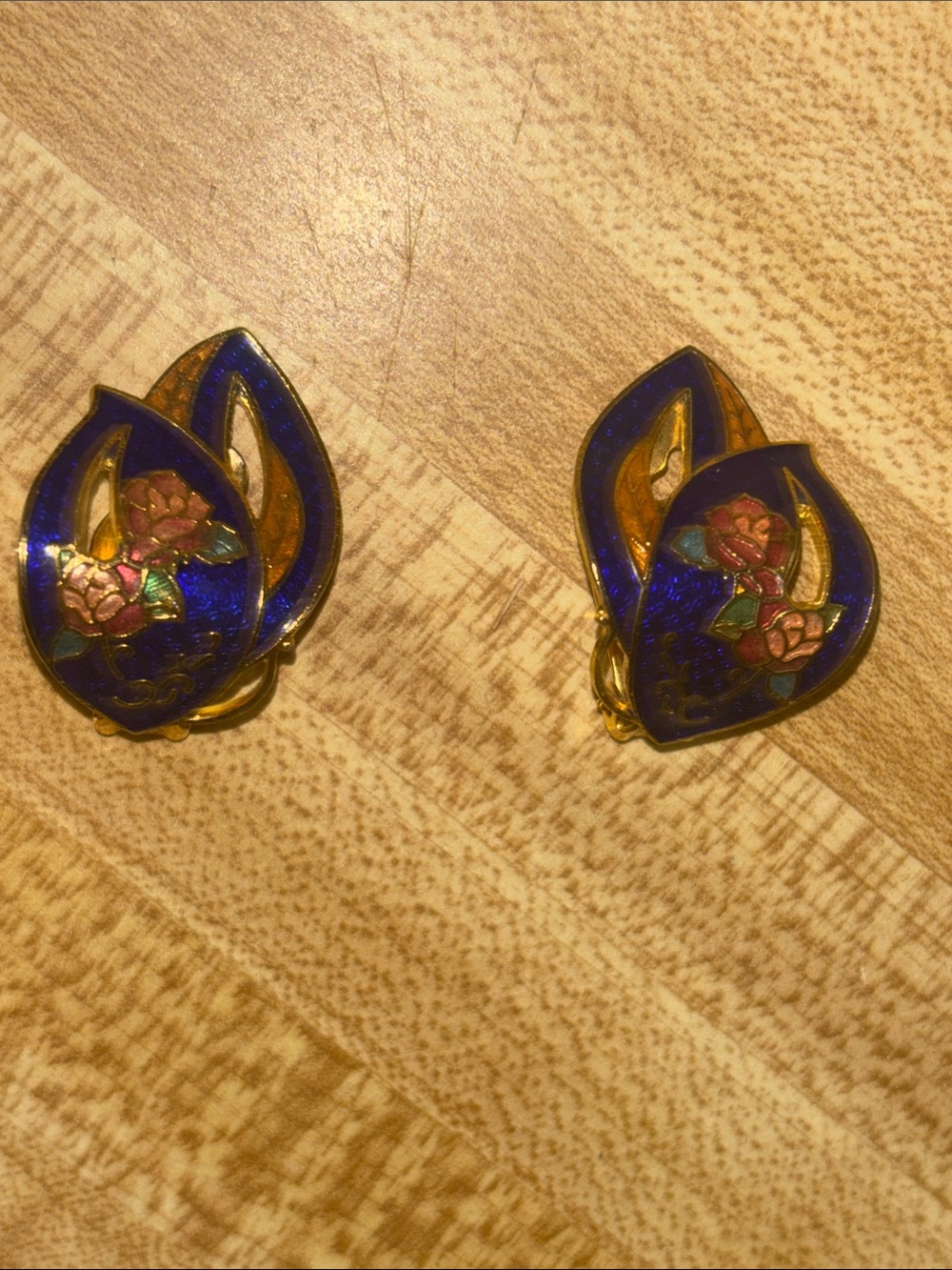 Vintage Cloisonné Clip-On Earrings